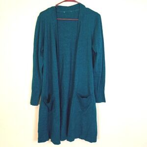 Long Green Specked Open Front Cardigan size L